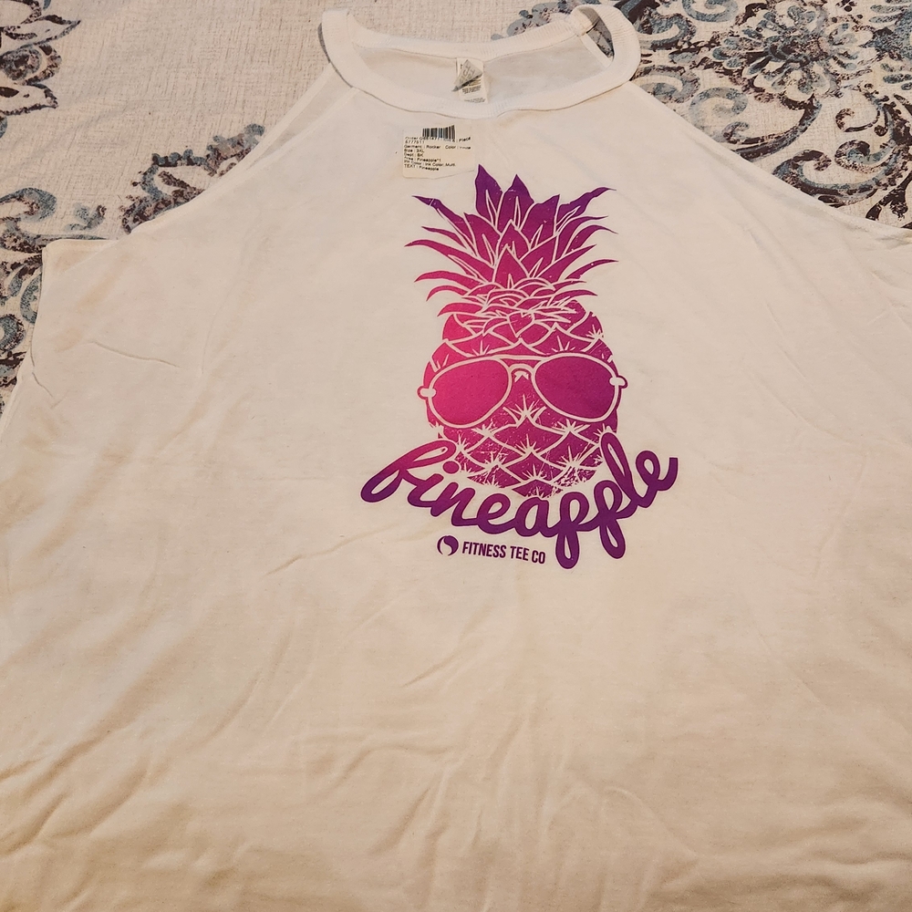 Fitness Tee Co. White Tank Top with Pink Graphic